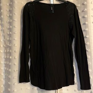 H&M Black Lace Shoulder Long Sleeve Tank Top in Large